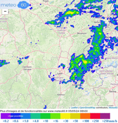 Animation du radar de précipitations pour le Centre-Est, source http://www.meteo60.fr